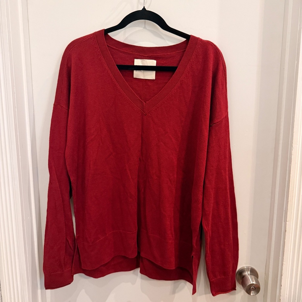 Lucky Brand V-Neck Cashmere Blend Sweater Medium Red Boho Minimalist NWT
